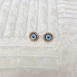 LUXURY EARRINGS 18K GOLD LAMINATED WHITE TURKISH EYE DESIGN